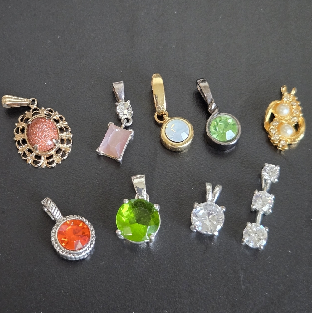 9 Pc Multi-Color Pendant Set Round Rhinestone CZ Vintage And Modern Danity
